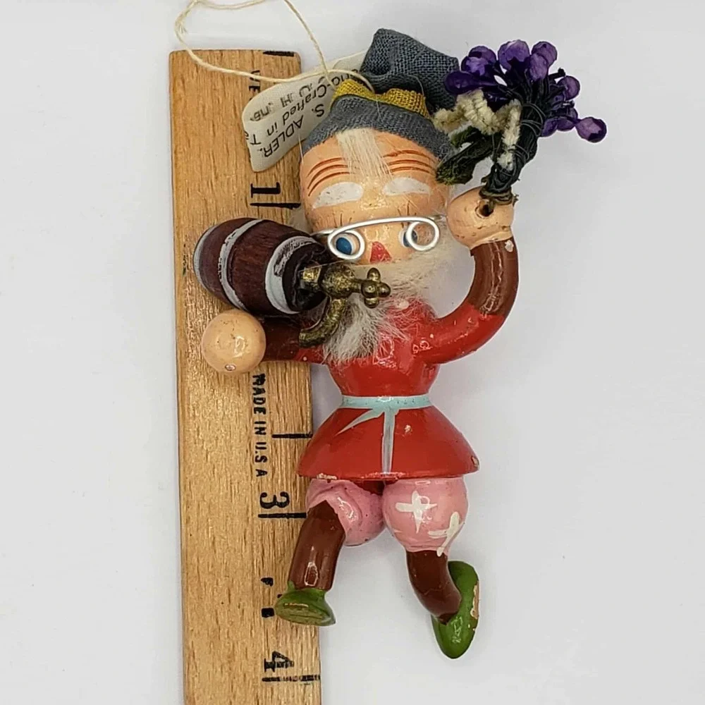 Vintage Kurt S Adler Christmas Ornament Elf Gnome Wire Rim Glasses Hand Crafted